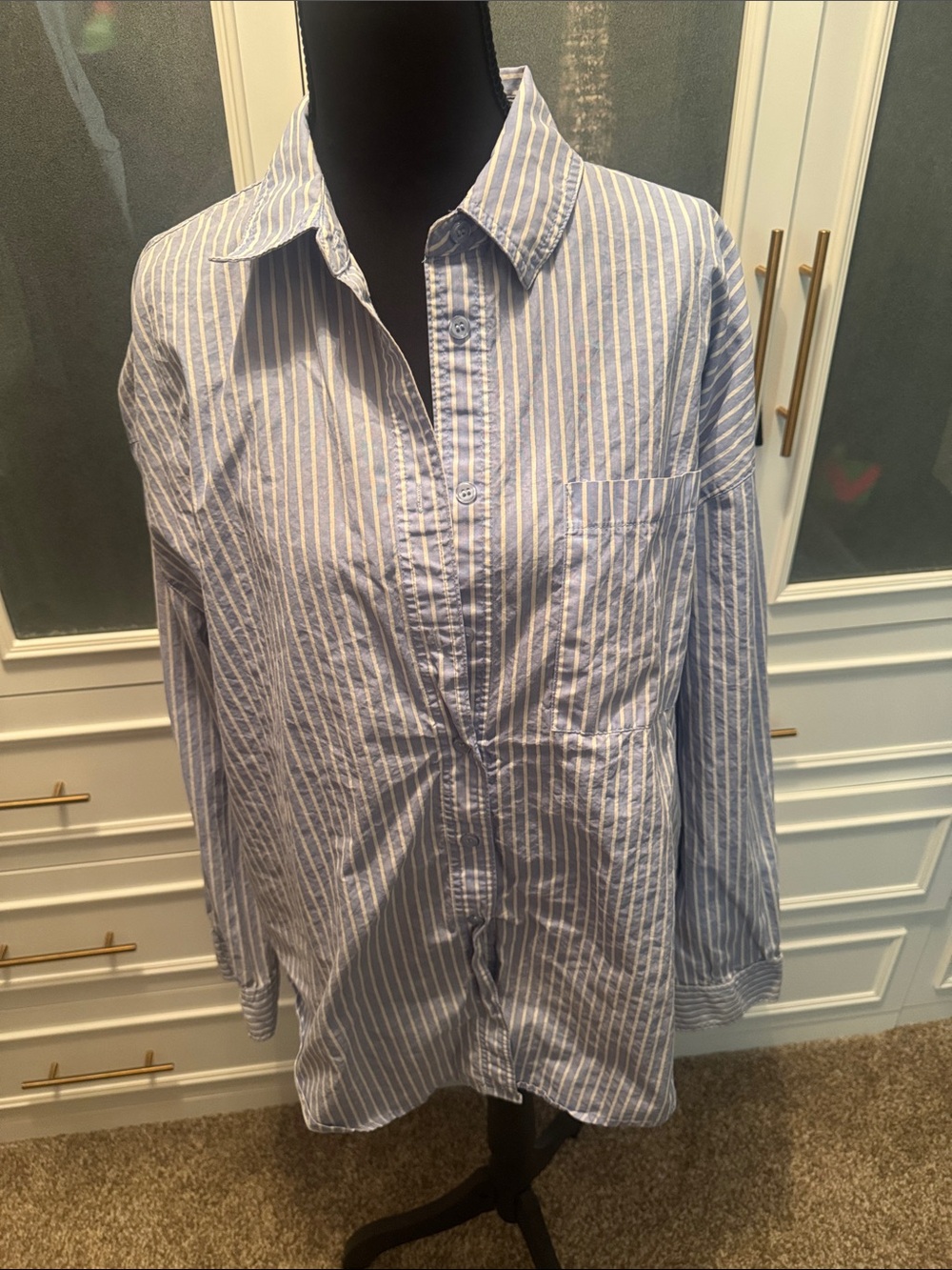 Double Zero Light Blue and White Striped Button-Down Shirt